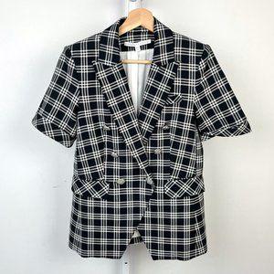 NWOT Veronica Beard Jenny Check Cotton Jacket Short Sleeve Plaid Black USA 6